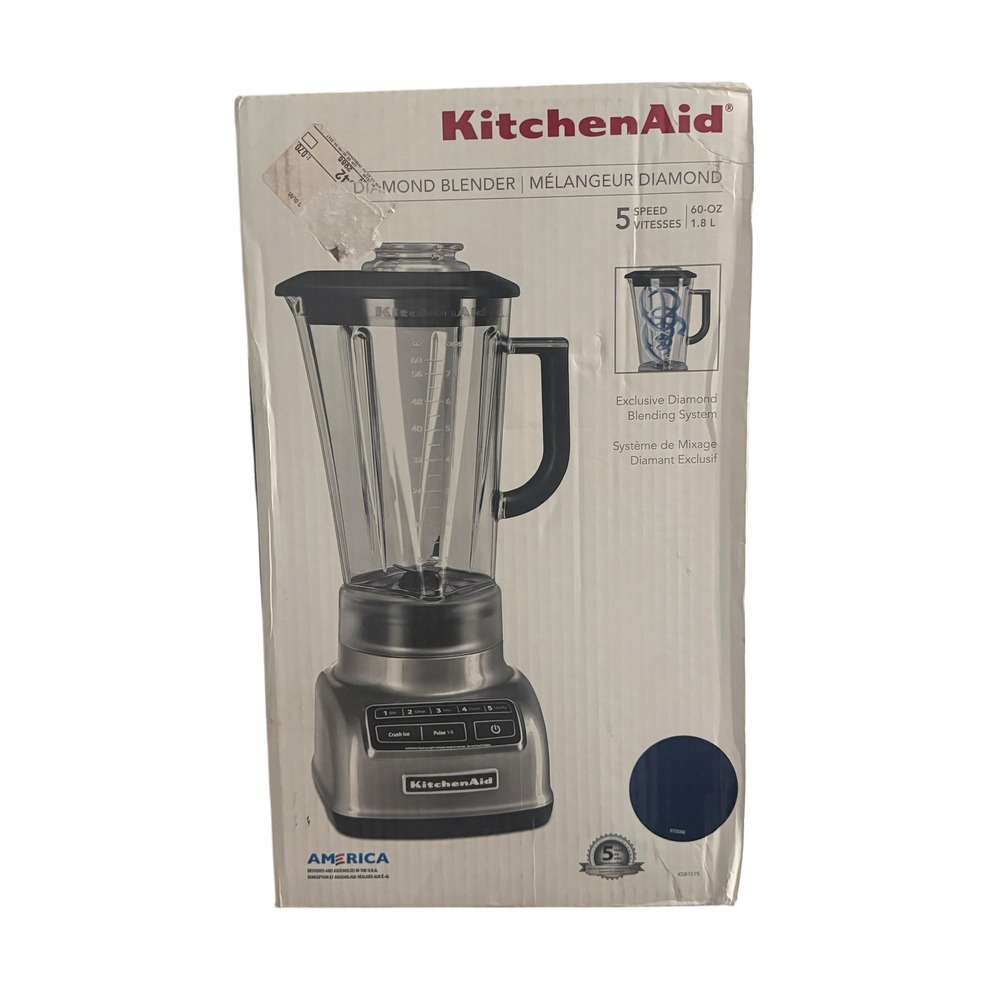 KitchenAid Diamond Blender KSB1575 Silver 5-Speed 60oz BPA-Free Pitcher New